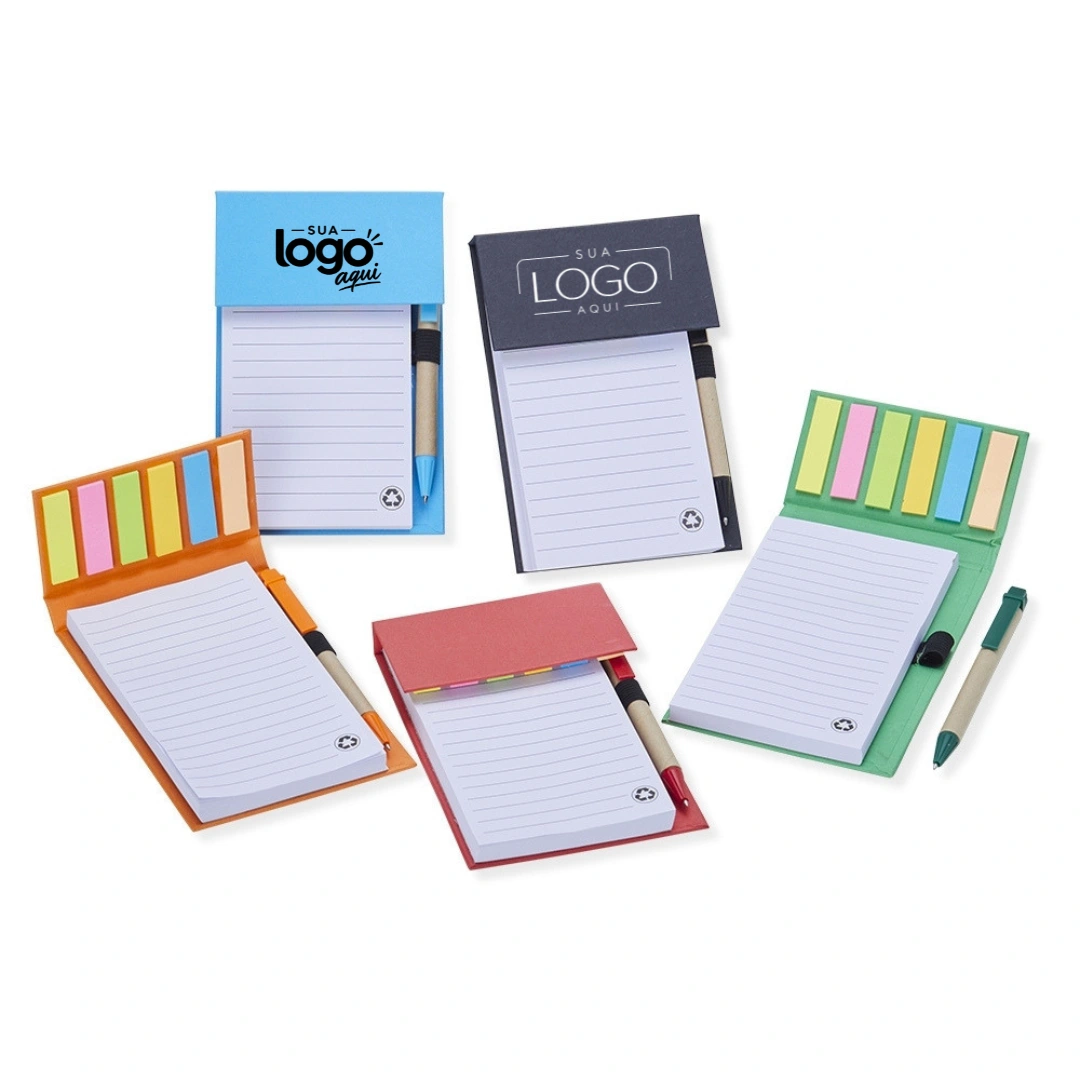 Bloco de Notas com Caneta - Bloco de notas compacto com caneta e marcadores adesivos, prático para consultas rápidas em rota.