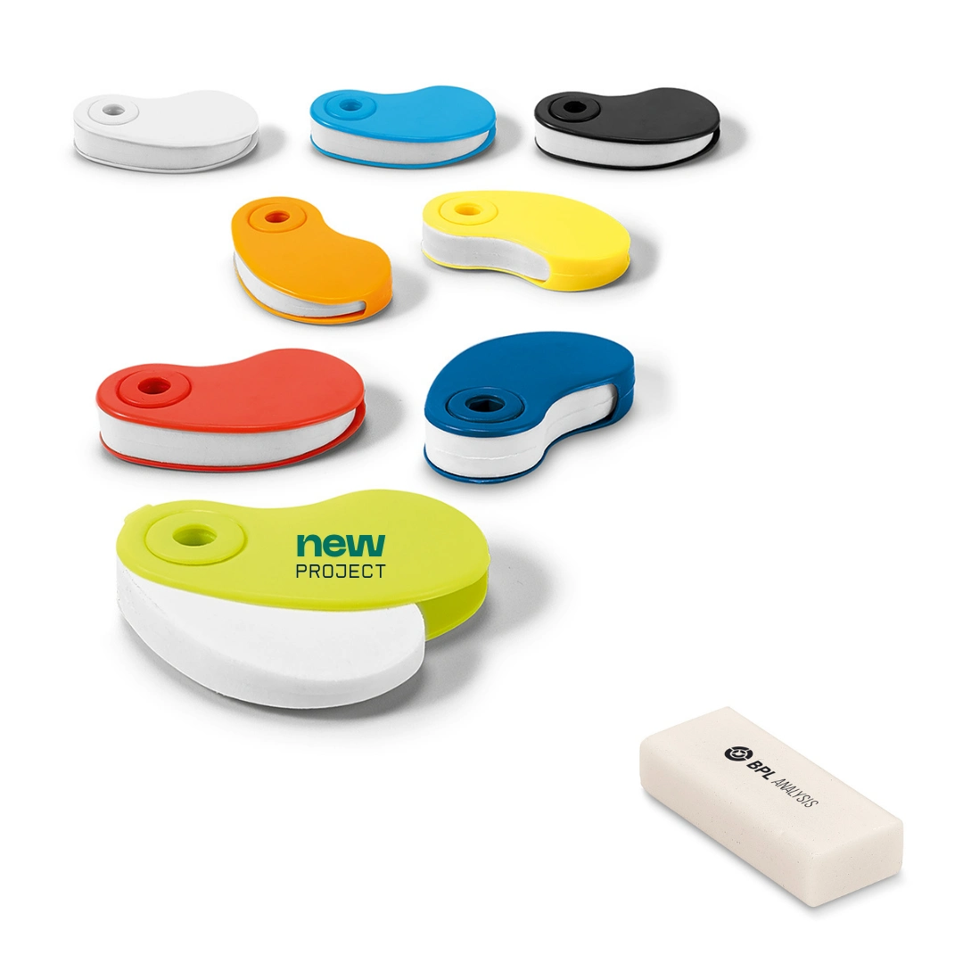 Borracha Personalizada - Borrachas personalizadas em diferentes formatos e cores, um complemento simples para o kit de papelaria.