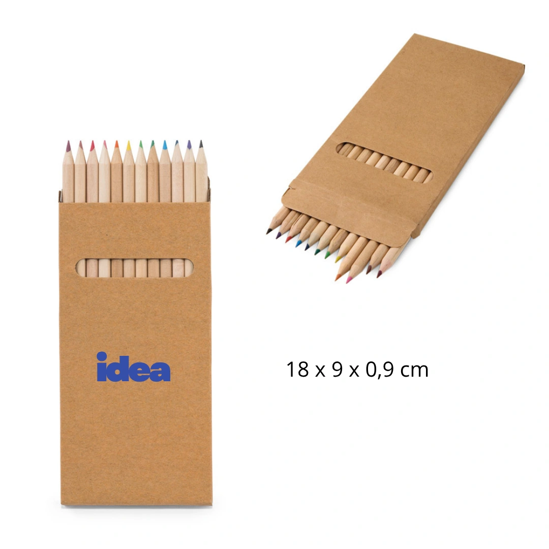 Caixa de Lápis de Cor 12 Cores - Caixa com 12 lápis de cor natural, 180 x 90 x 9 mm, personalização silk screen na embalagem.