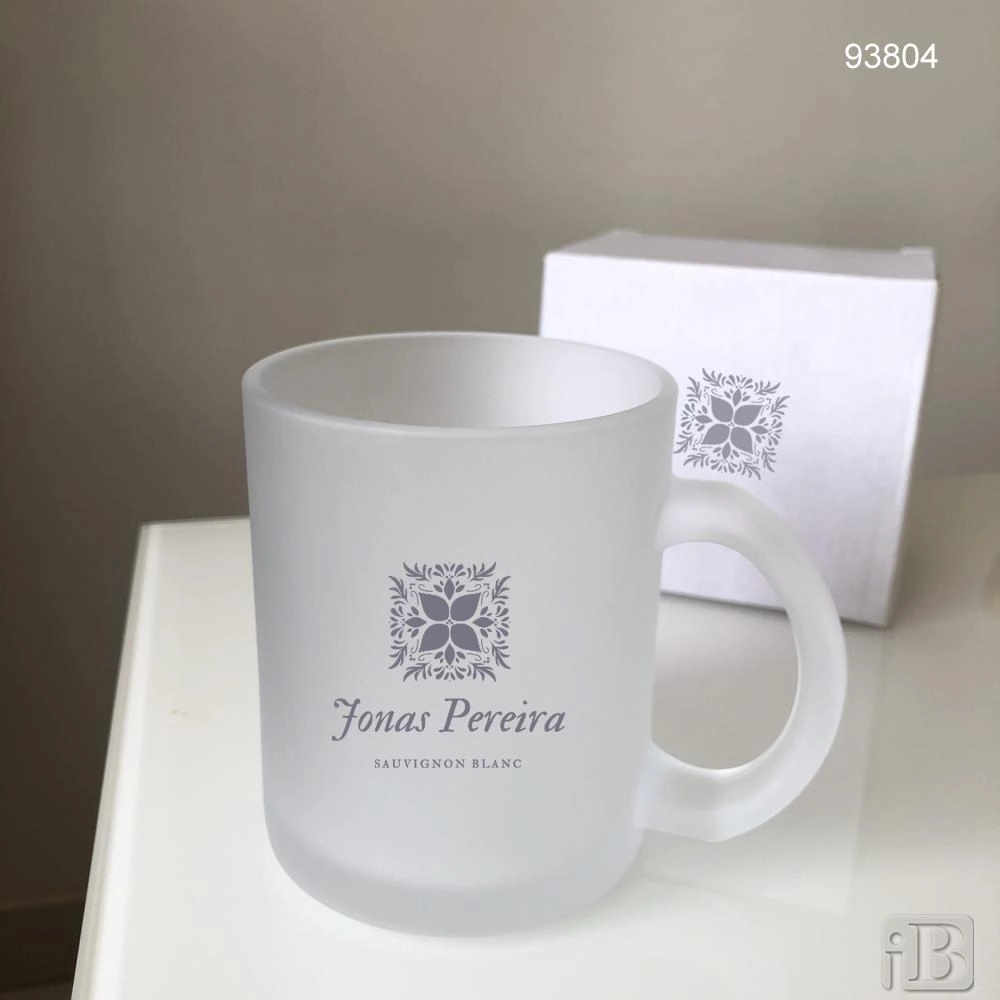 Caneca Vidro Fosco - Caneca personalizada em vidro com efeito fosco, 340 ml.