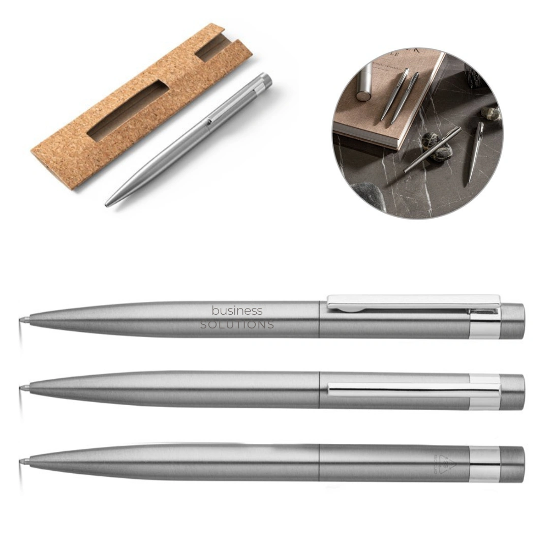 Caneta em Aço Inox Reciclado - Opção elegante para brindes corporativos de alto padrão, ideal para presentear diretores, parceiros e clientes especiais.
