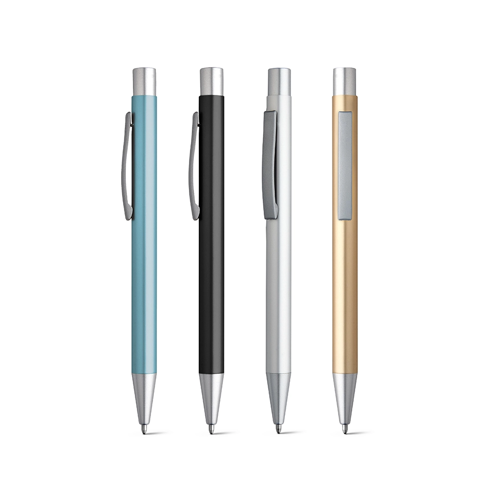 Caneta Metal Clássica - Acabamento metalizado em alumínio com tinta preta, uma opção elegante e discreta para o dia a dia.