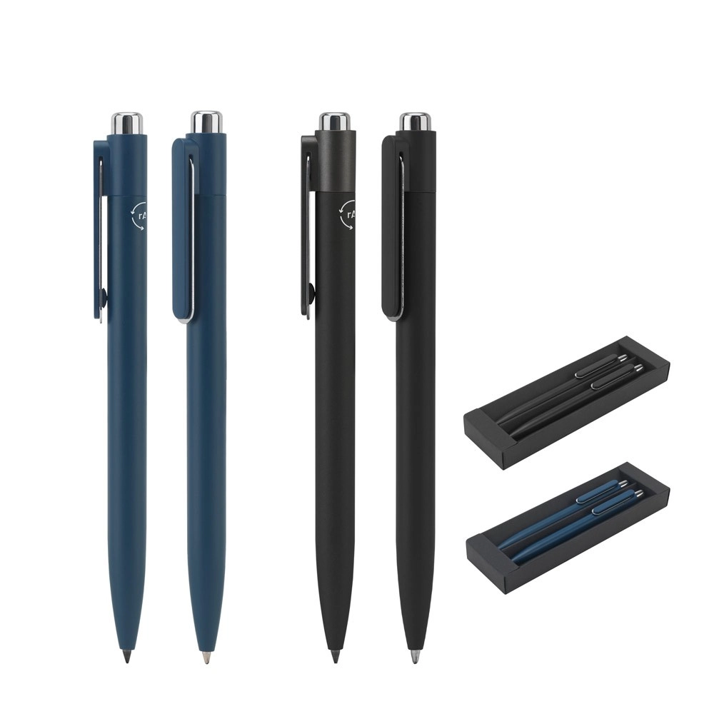 Conjunto Slim Alumínio Reciclado - Kit com esferográfica e lapiseira em alumínio 94% reciclado, escrita suave e fluida, com estojo para presente.