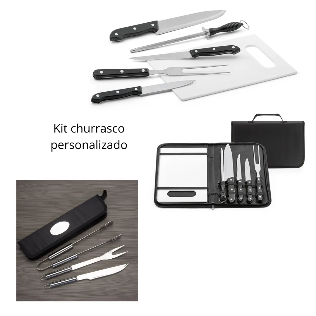 Kit Churrasco Personalizado - Kit churrasco disponível em vários tamanhos e materiais. Personalização em silk screen.