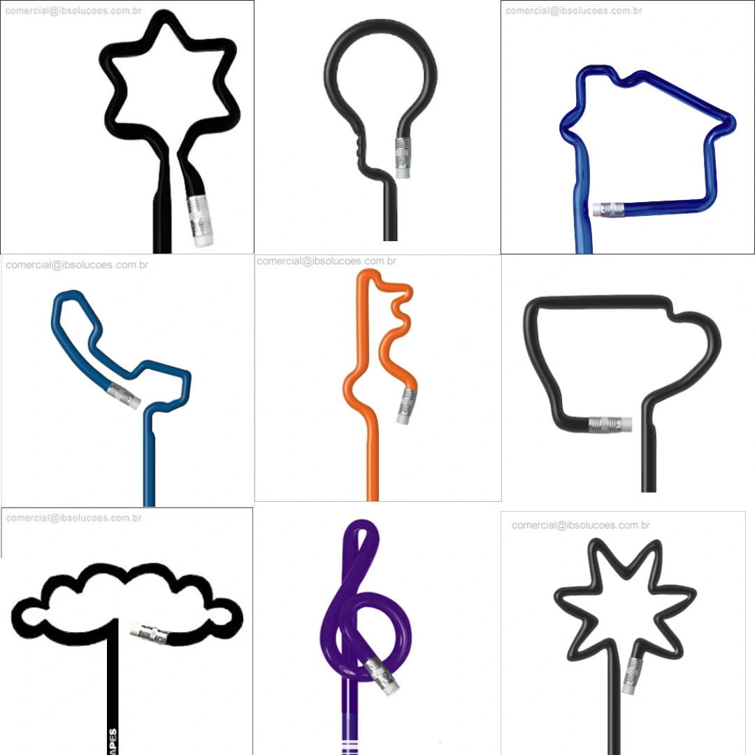Lápis com formato personalizado - Estrela, lâmpada, casa, telefone, chave, xícara, nuvem e clave de sol
