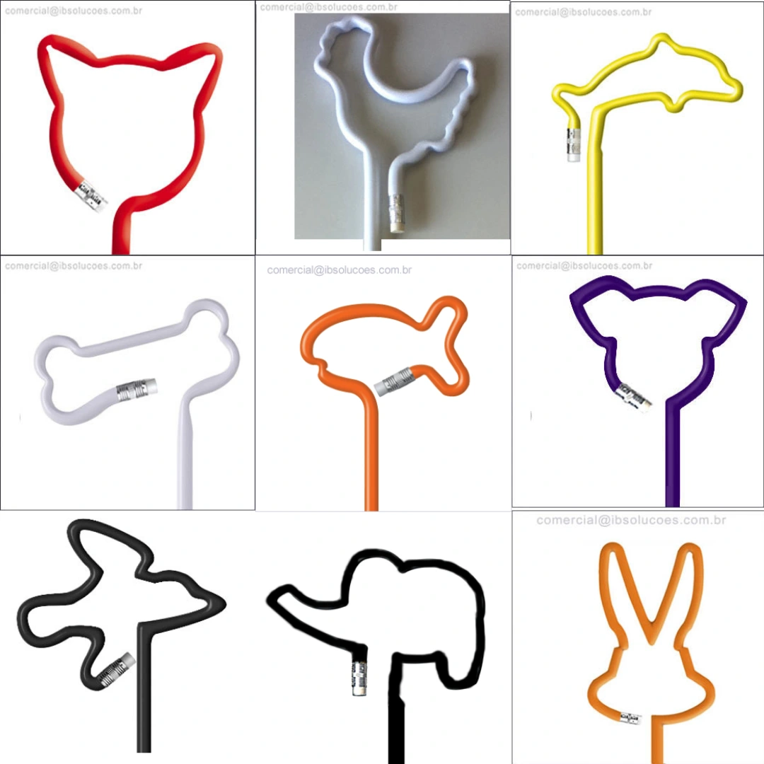 Lápis com formato personalizado - Gato, ave, golfinho, osso, peixe, urso, avião, elefante e coelho