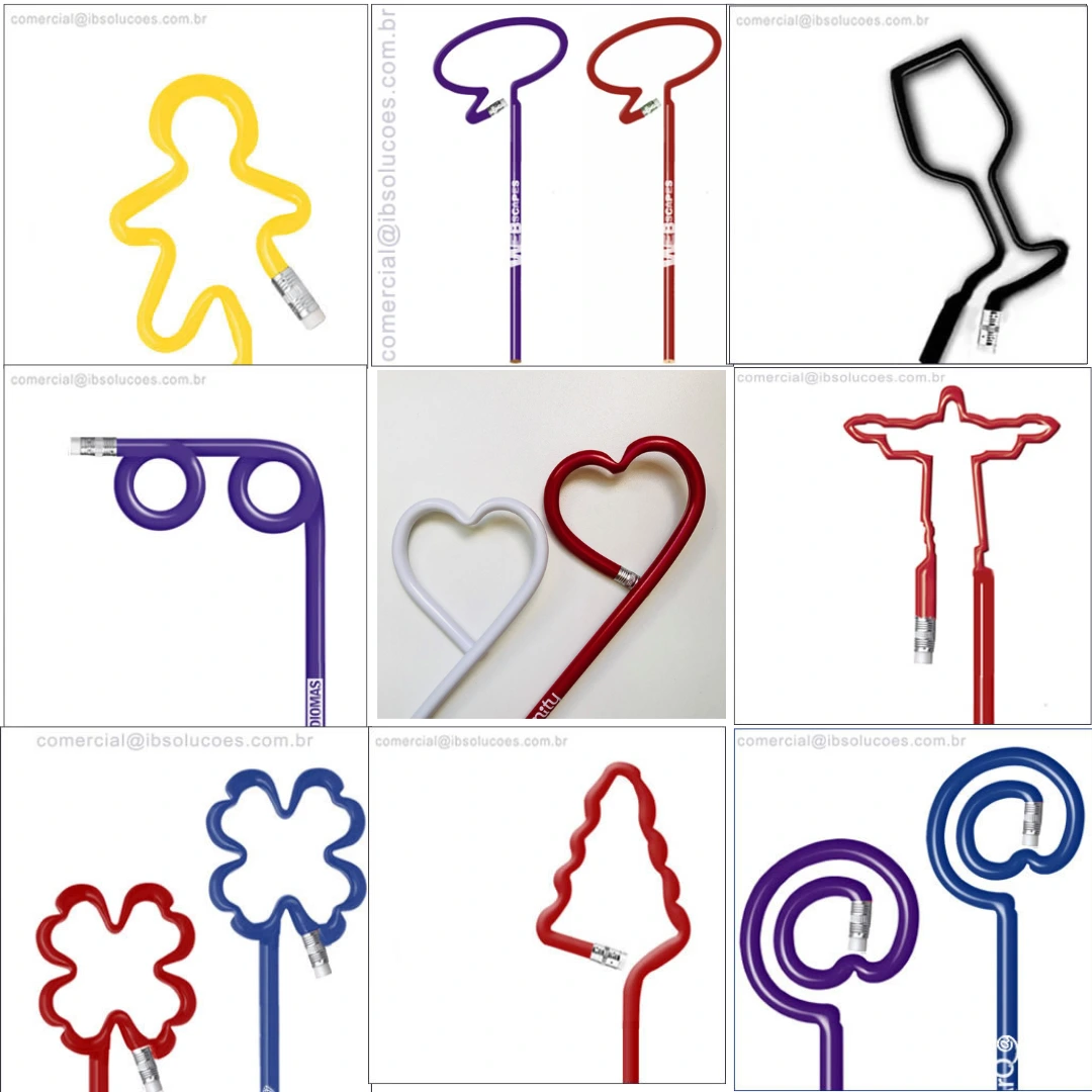 Lápis com formato personalizado - Pessoa, balão de fala, taça, óculos, coração, Cristo Redentor, trevo, pinheiro e arroba