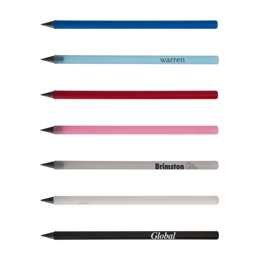 Lápis Infinito Colorido - Lápis infinito com corpo em plástico e ponta resistente que dispensa apontadores, personalização silk screen 1 cor.