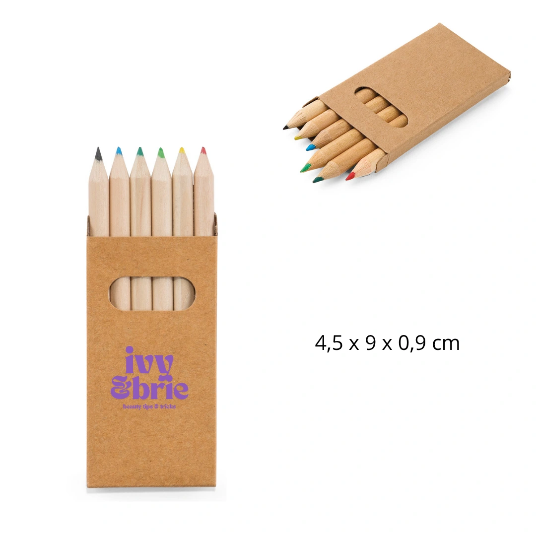 Mini Lápis de Cor - Mini lápis de cor em caixinha com 6 ou 10 cores. Impressão somente na caixa — ótimo para brindes escolares e infantis.