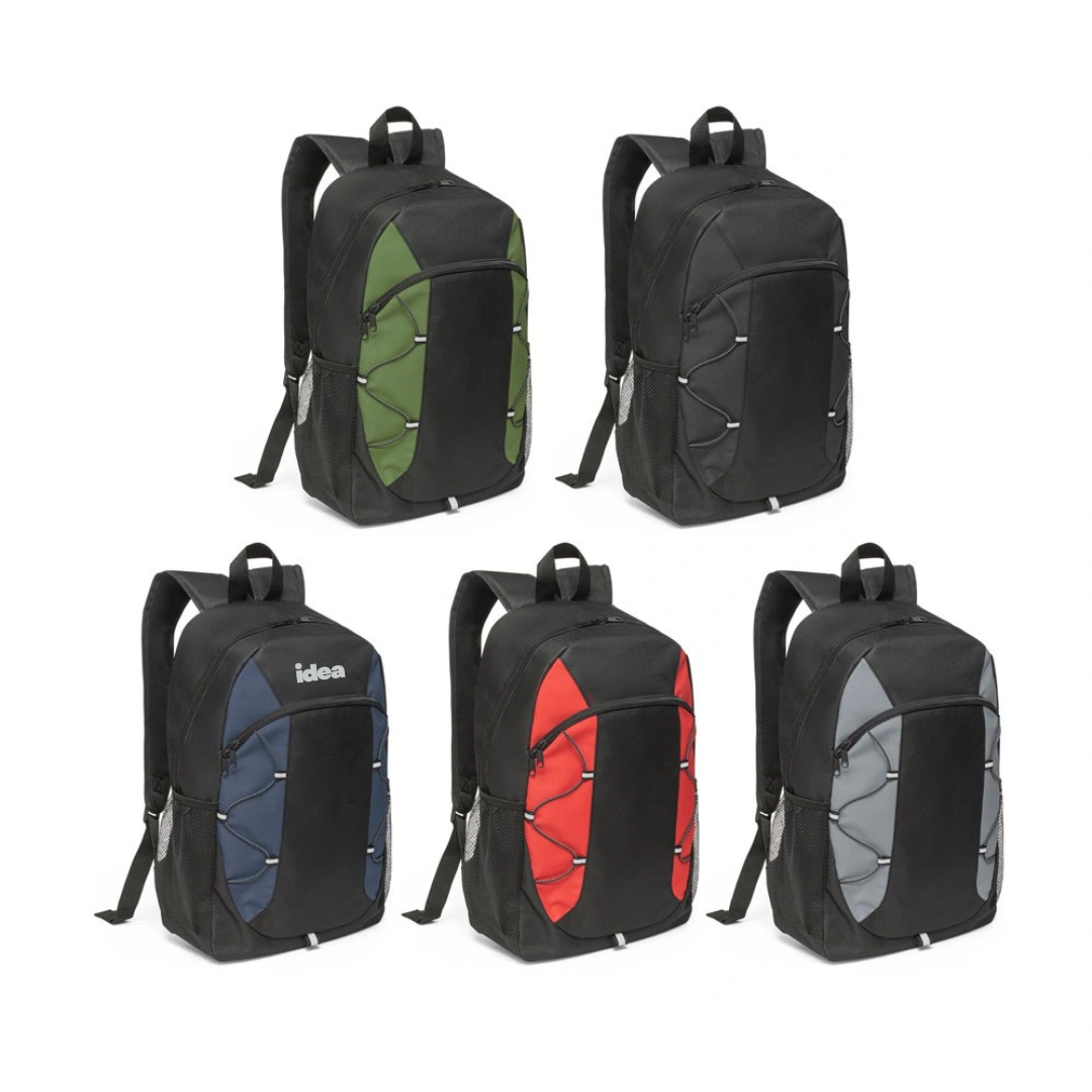 Mochila 600D com Elementos Refletores - Mochila em 600D, com parte posterior e alças almofadadas e diversos elementos refletores. 29 x 44 x 12 cm.