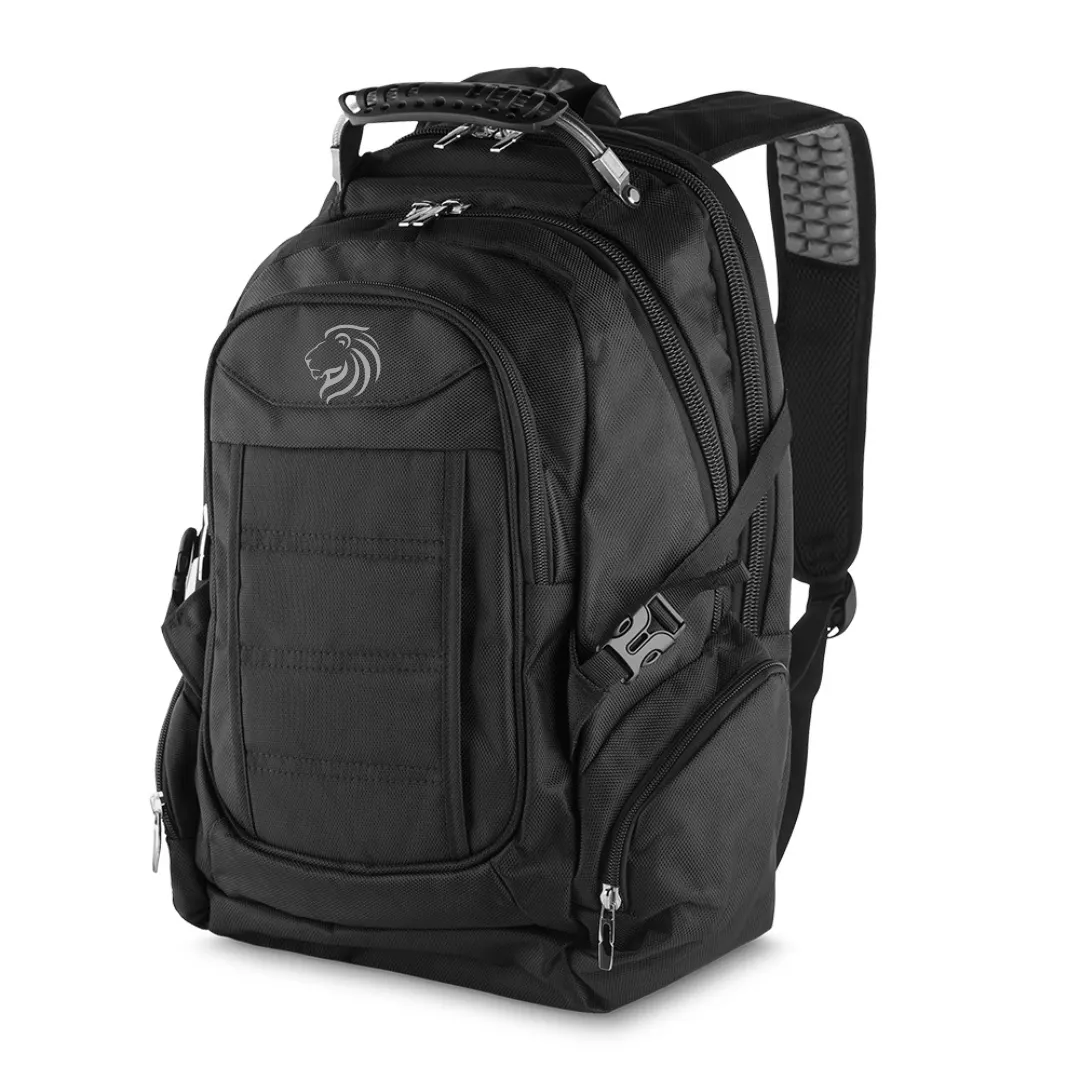 Mochila Executiva Completa - Mochila para notebook, com bolso frontal, bolso traseiro, porta documentos e caneta, dois bolsos laterais, alça de mão com cabo de aço, pegador emborrachado, alça de ombro acolchoada, saída para fone de ouvido e USB. 47 x 31 x 22 cm.