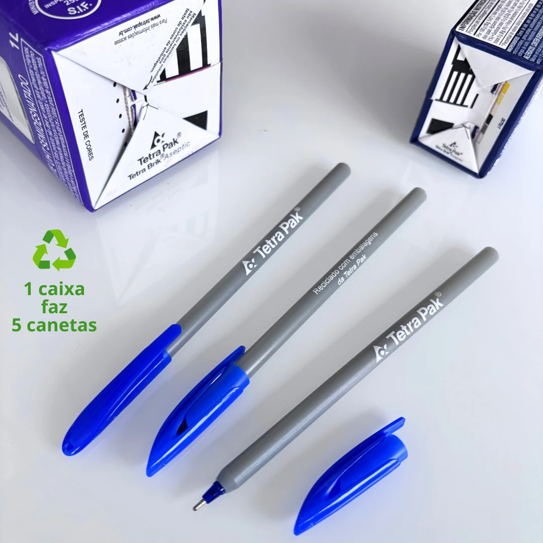 Caneta Júnior Tetra Pak - caneta ecológica feita de plástico reciclado de embalagens