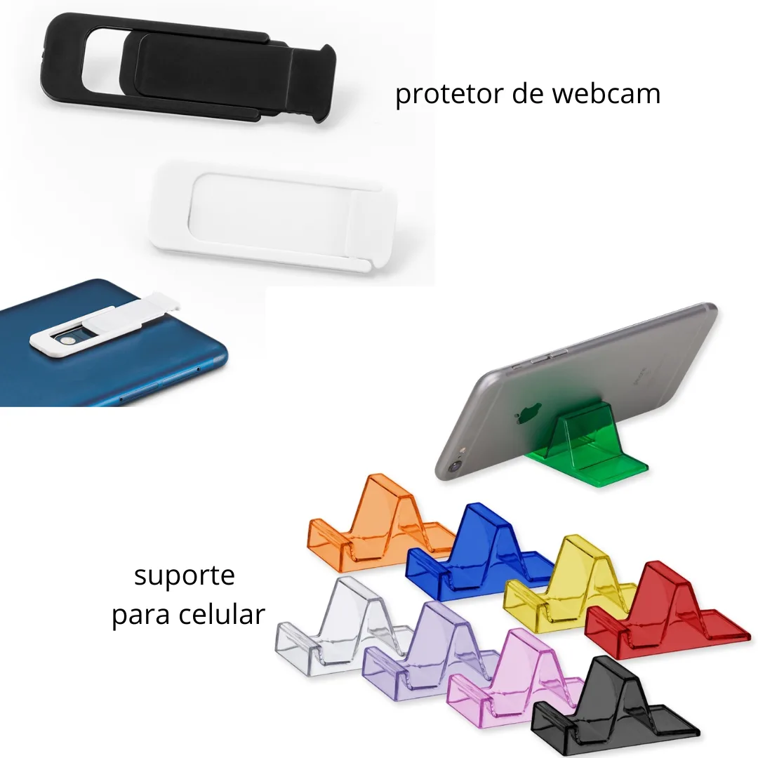 Protetor de Webcam e Suporte para Celular - Itens pequenos e funcionais, fáceis de transportar e distribuir, muito bem recebidos por profissionais e visitantes.